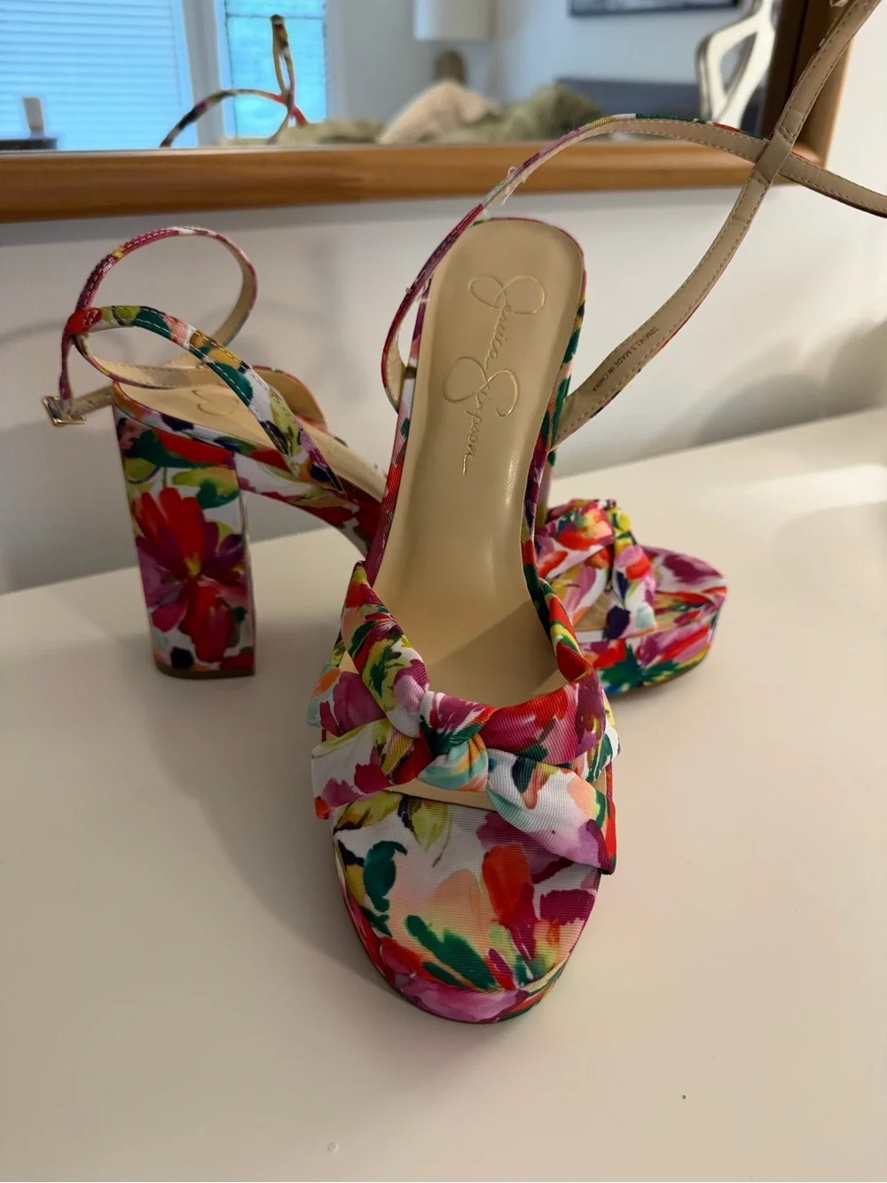 Jessica Simpson Floral Multicolor Platform Slingbacks - Pink/Green/Yellow